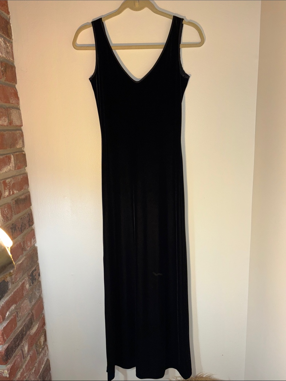 Vintage Betsey Johnson Black Velvet V-Neck Drop Back Maxi Dress Size Small